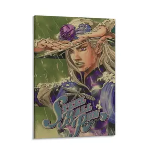 JOJO Anime Poster, JoJo's Bizarre Adventure Print, Classic Anime Wall Art Prints, Vibrant 2D Flat Character Artwork, Japanese Manga Adventure Room Decor, Living Room Cafe Dorm Decoration, Holiday Gift