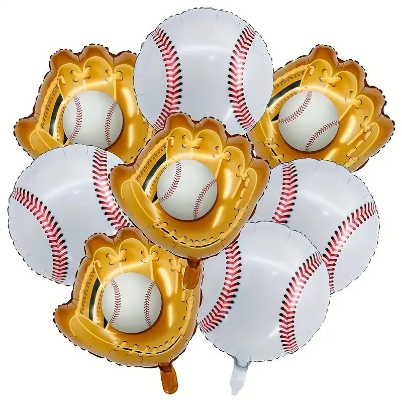 8-Piece Baseball Balloon Set, Perfect for Sports Themed Parties, Birthday Celebrations, and Events, Party Balloons, Aluminum Foil Balloons with Gloves