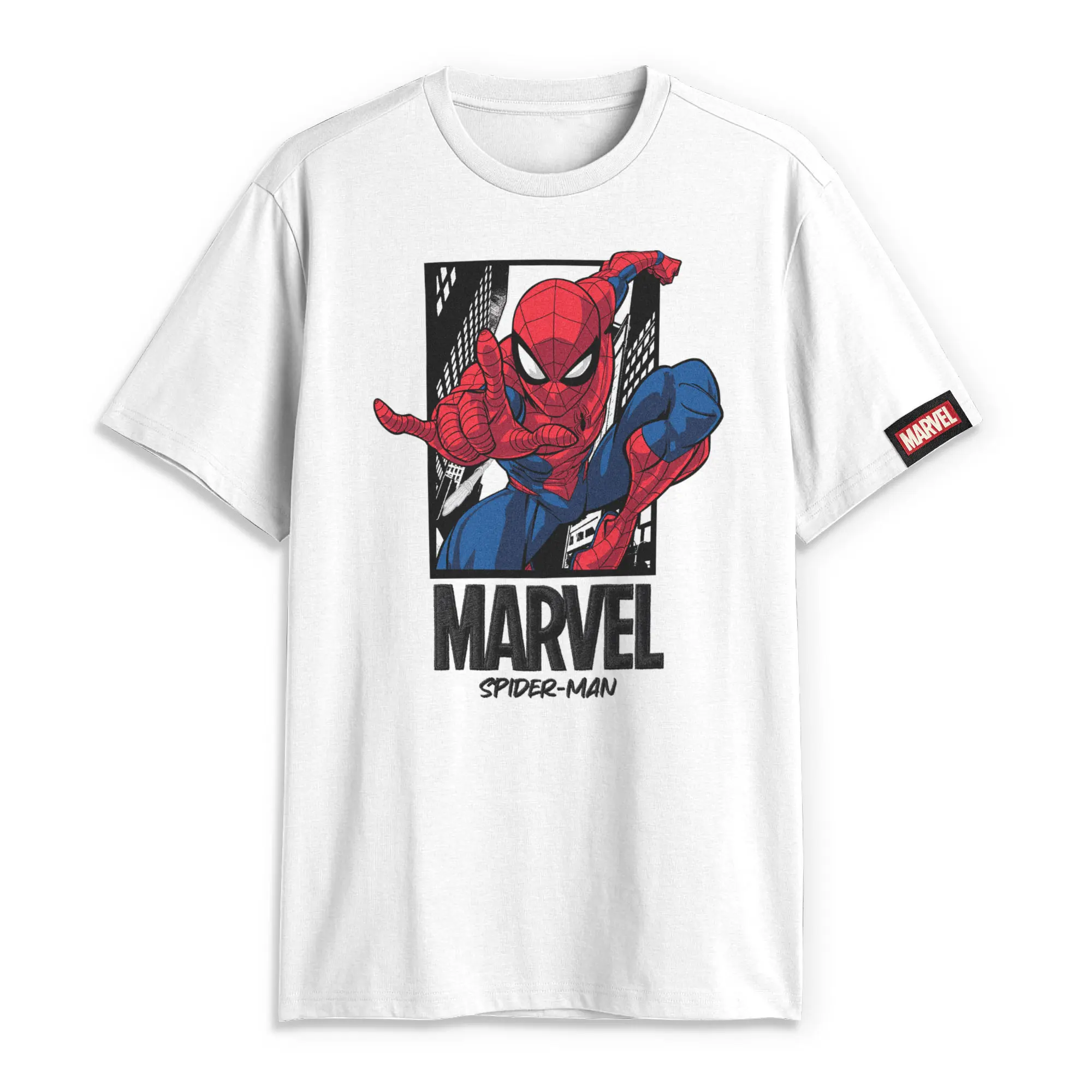 Marvel Men's Short-Sleeve Spider-Man Friendly Neighborhood Logo Men's Graphic Tees, Menswear T-Shirt