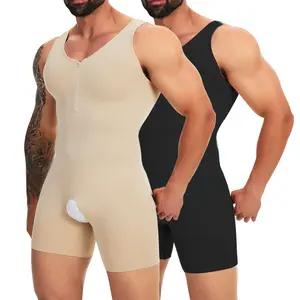 CATTIBOR Men's One Piece Bodysuit Shapewear With Open Crotch ,Men 360° Boneless Breathable Full Body Shaper Tummy Control Sleeveless Bodysuit ,Men Underwear For All Seasons