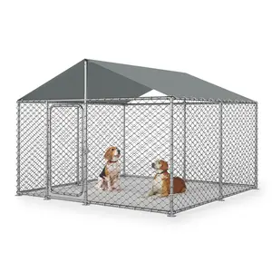 Outdoor Dog Kennel Outside with Metal Large Dog Gate, Outdoor Dog Pens with Roof, Heavy Duty Dog Kennel for Backyard Farm Use (90x90x63IN)