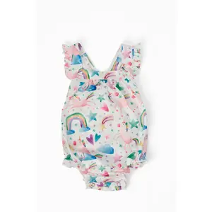 Unicorn Kisses Ruffle Cross Back Romper