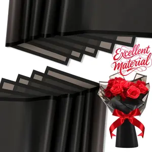 20PCS Valentine's Day Floral Wrapping Paper, Bouquet Wrapping, 22.8x22.8IN, Florist Supplies Packaging Paper, DIY Box, Wedding & Birthday Gifts, Edge (Black)
