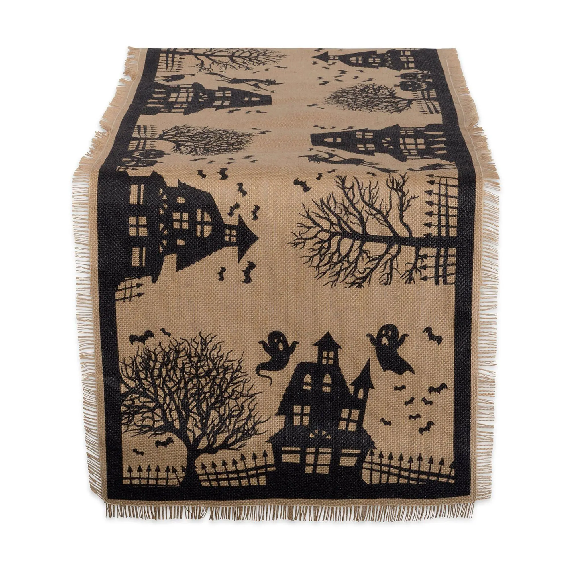 Design Imports 14x113" Haunted House Burlap Table Runner