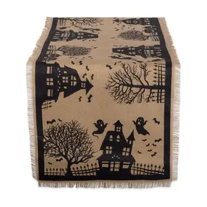 Design Imports 14x113" Haunted House Burlap Table Runner