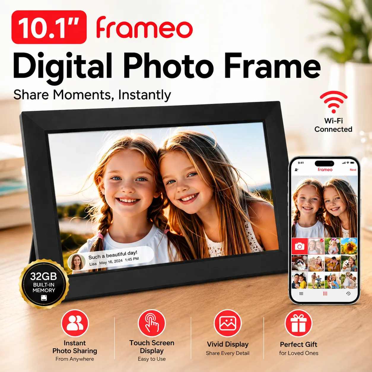 Frameo 10.1 Inch WiFi Digital Picture Frame - Smart Cloud Electronic Photo Frame with HD IPS Touch Screen, 32GB Memory, Auto-Rotate, Wall Mount, Wall Decor, Slideshow, Phone Photo/Video Sharing - Mom Gift summerwins