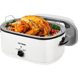 24 Quart Electric Roaster Oven with Visible & Self-Basting Lid, Large Turkey Roaster with Defrost Warm Function, Adjustable Temperature, Removable Pan Rack, Stainless Steel