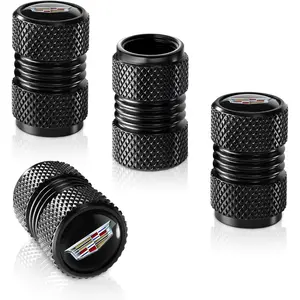 Tire Valve Stem Cap Cover for Cadillac Escalade CT4 CT5 CT6 ATS CTS SRX XT5 Accessories Belt O-Ring Seal Corrosion Resistant Tire Valve Stem Air Cap 4 Pack Black