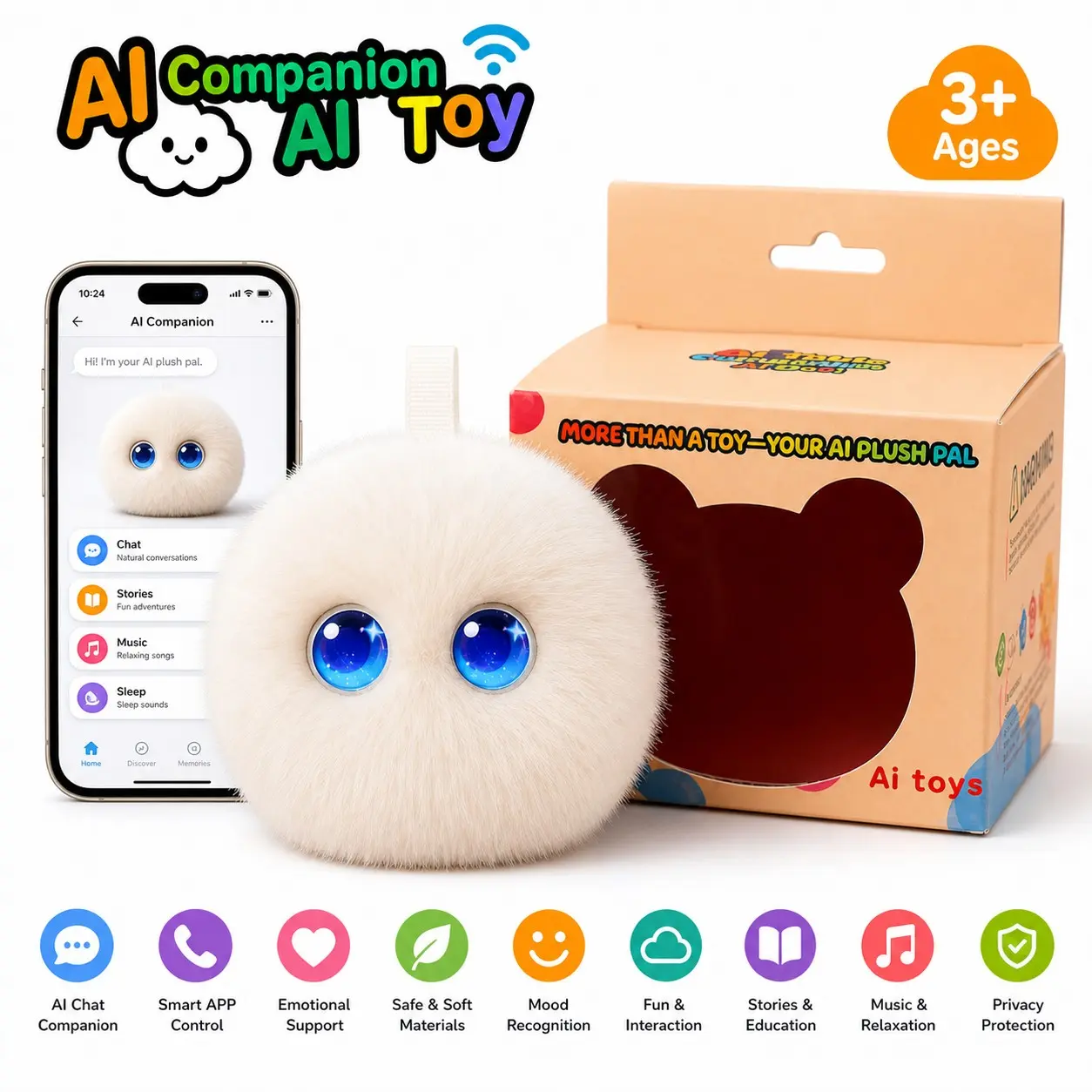 Ai Smart Doll for Kids, Multilingual Emotional Learning Companion, Story Music Playmate, Interactive Tutor for Ages 3+, Parent Control APP Included, Privacy Protection