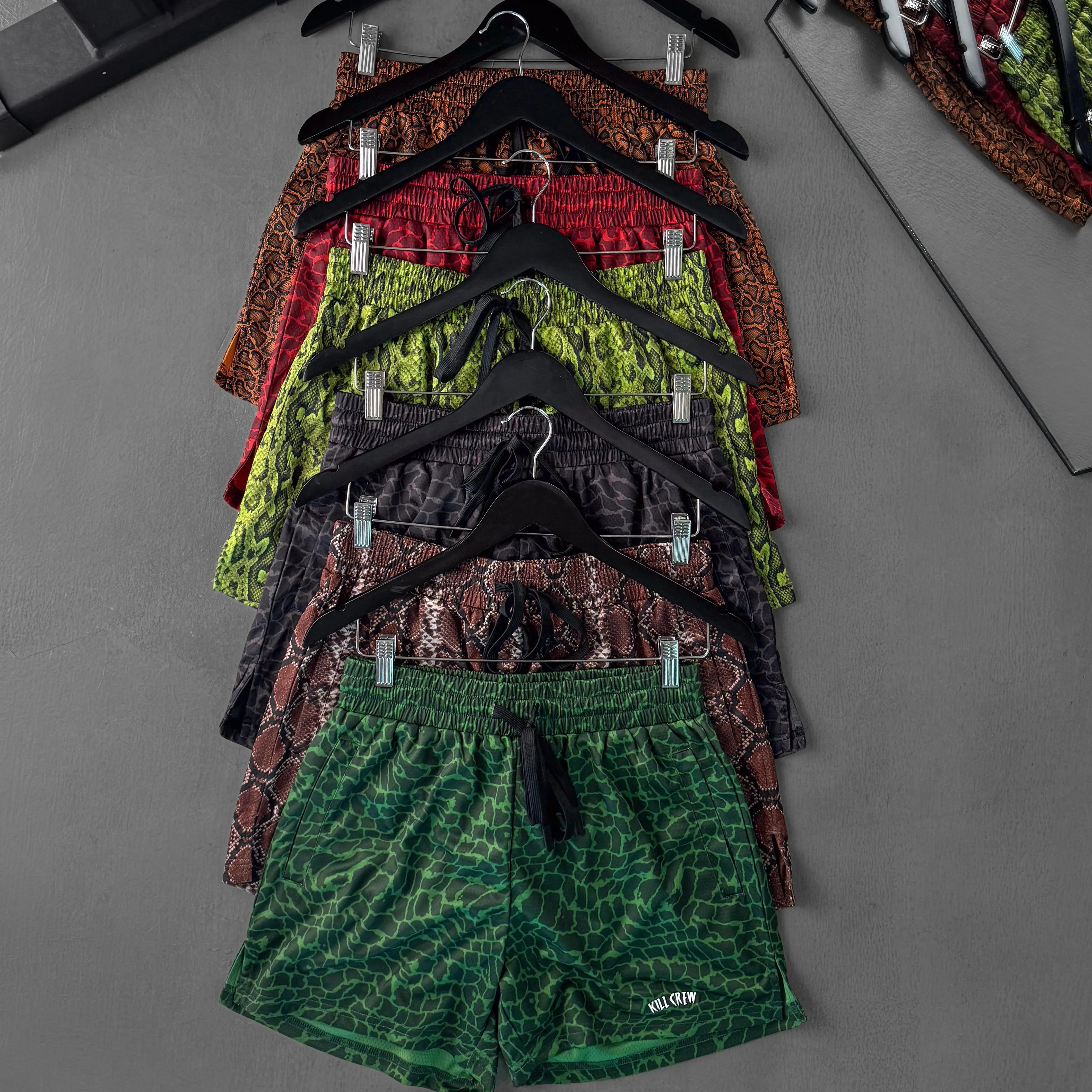 Kill Crew Reptile Muay Thai Shorts for Men, Mens Clothing, Chafe Proof, Drawstring Tie, Honeycomb Mesh, True Size Fit, S, Double Layered, Mid Thigh Cut, Reptile Theme