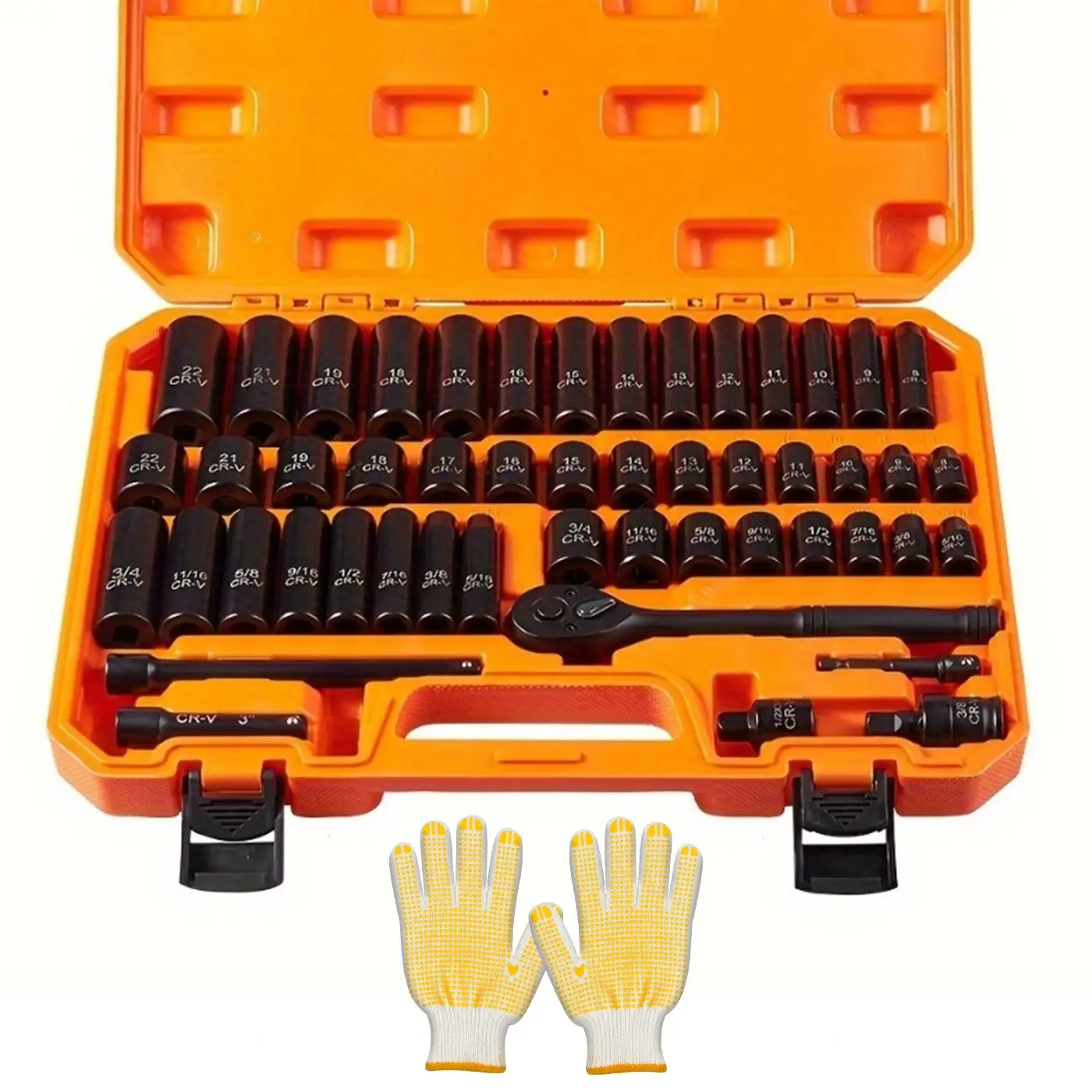 Impact Socket Set with Ratchet Handle - 3/8 Inch Drive, Common Size, CR-V Steel