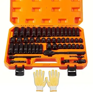 Impact Socket Set with Ratchet Handle - 3/8 Inch Drive, Common Size, CR-V Steel