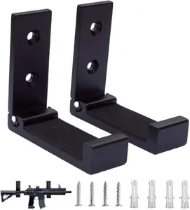 Folding Gun Hooks Wall Mount Heavy Duty Indoor Gun Rack with Soft Padding Space Saving Rifle and Shotgun Hanger for Long Guns Swords and Bows