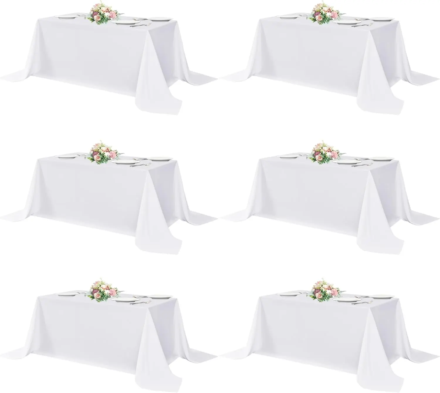 EMBER Table Cloth - 6/12 Pack White Polyester Tablecloth 90 x 156 Inch, Floor Length for 8 FT Rectangular Tables, Stain & Wrinkle Resistant Table Cover for Wedding Party Baby Shower Banquet
