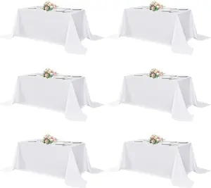 EMBER Table Cloth - 6/12 Pack White Polyester Tablecloth 90 x 156 Inch, Floor Length for 8 FT Rectangular Tables, Stain & Wrinkle Resistant Table Cover for Wedding Party Baby Shower Banquet