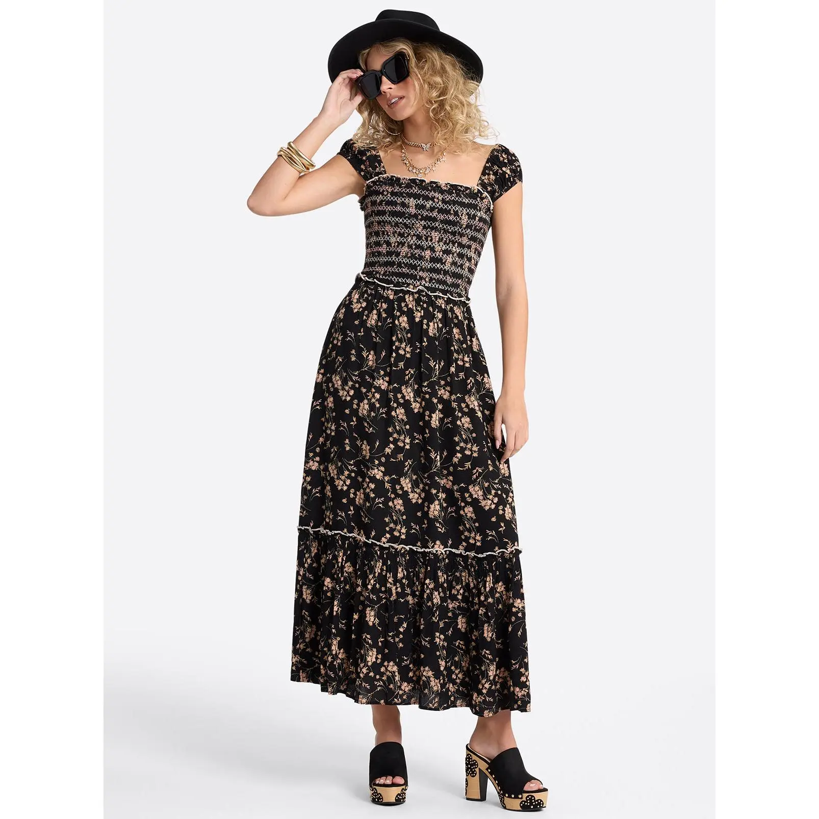 Clarice Maxi Dress in Obsidian Wispy Ditsies