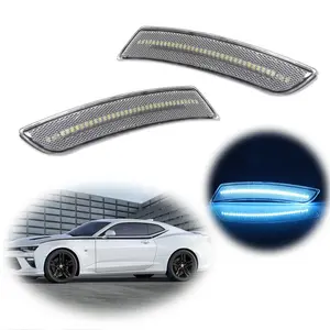 2PCS Clear Lens Ice Blue LED Side Marker Light Lamps For Chevy Camaro 2016 2017 2018 2019 2020 2021 2022 2023 Replace OEM 23169181, 23169182, 23126885, 23126884