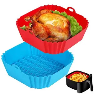 Silicone Air Fryer Pot Tray, Food Safe Reusable Square BBQ Barbecue Pad, Plate Airfryer Oven Baking Mold Basket Pan Grill Accessories for Kitchen