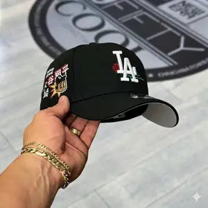New Era LA Dodgers Baseball Hat – Black Curved Brim Snapback Featuring White LA Logo With Rose Detail And Japanese Anime Side Patch