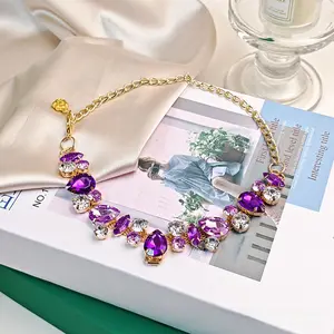 Cat and Dog Gemstone Necklace Princess Luxury Full Diamond Wedding Birthday Photography Collar Pet Metal Accessory
