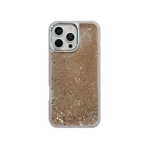 Glitter liquid case – fits iPhones & Samsung models, black/gold/silver options, dynamic liquid design, sleek clear hard shell! Fits iPhone 12/13/14/15/16 Pro Max, Galaxy S24/S25/S25 Ultra
