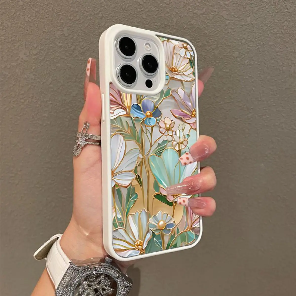 MagSafe Magnetic Shockproof Phone Case - Pastel Flower Mosaic Aesthetic Cover for iPhone 11-17 Pro Max, Ultra-Thin Protection Accessory, Teenage Girls Gift