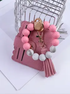 Mini Boho Beaded Wrist Keychain Bag Pendant, Macaron Color Floral Design Card Holder, Cute and Practical Gift for Mom Friend Holiday