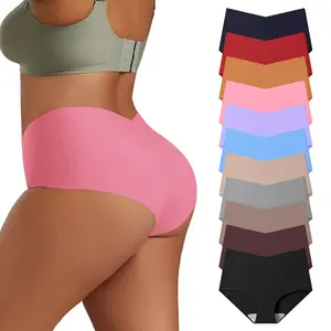 HOTCOM Women's High Waist Seamless Underwear Plus Size Brief No Show Elastic Comfortable Panties 11 Pack XS-XXL Basic Minimalist Everyday Lingerie Mixed Color Fit Fit Womenswear