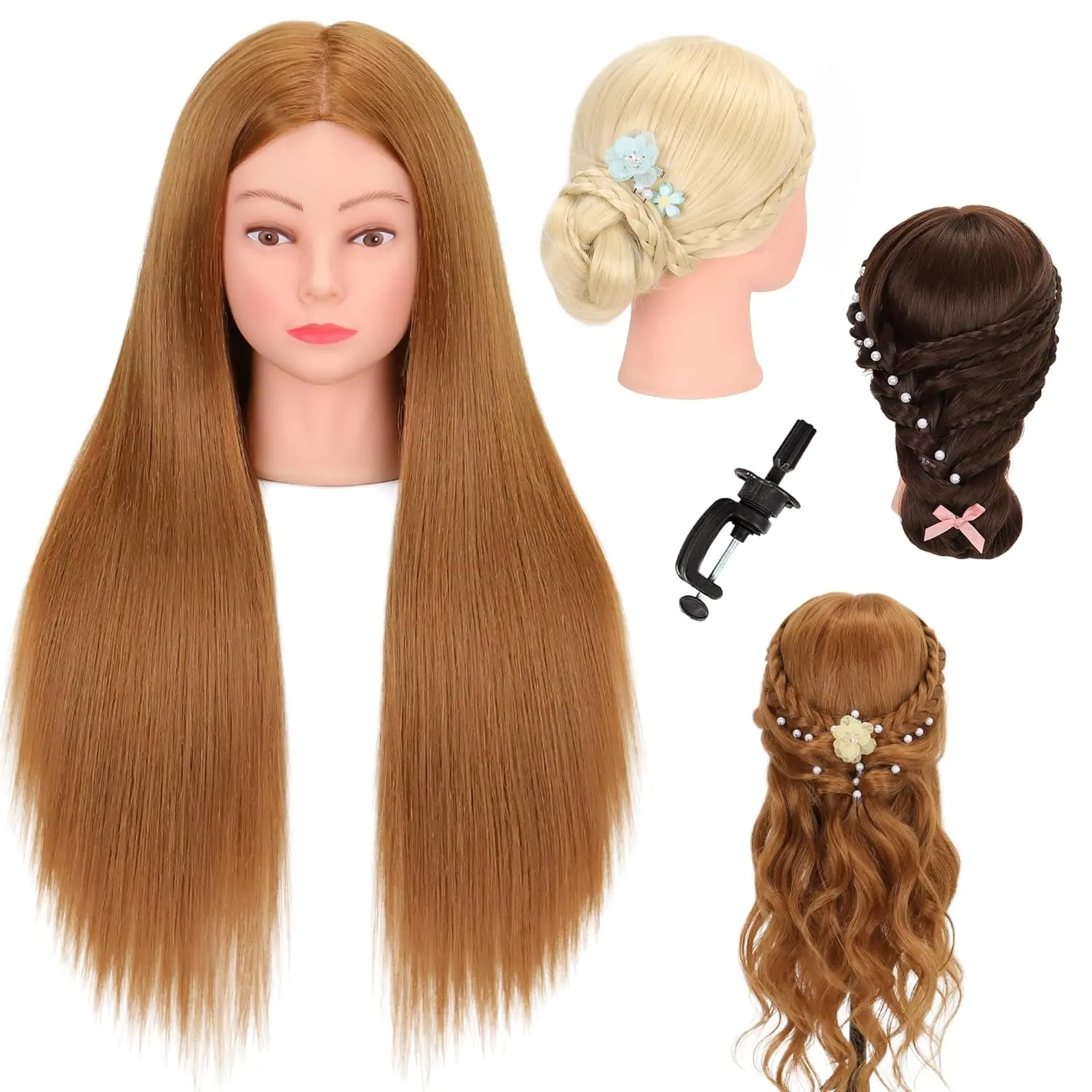 Mannequin Head with 80% Human Hair 26-28’’,Cosmetology Mannequin Practice Head with Human Hair, Doll Head for Braiding Hairstyling Cutting with Clamp Holder and Tools mannequin head
