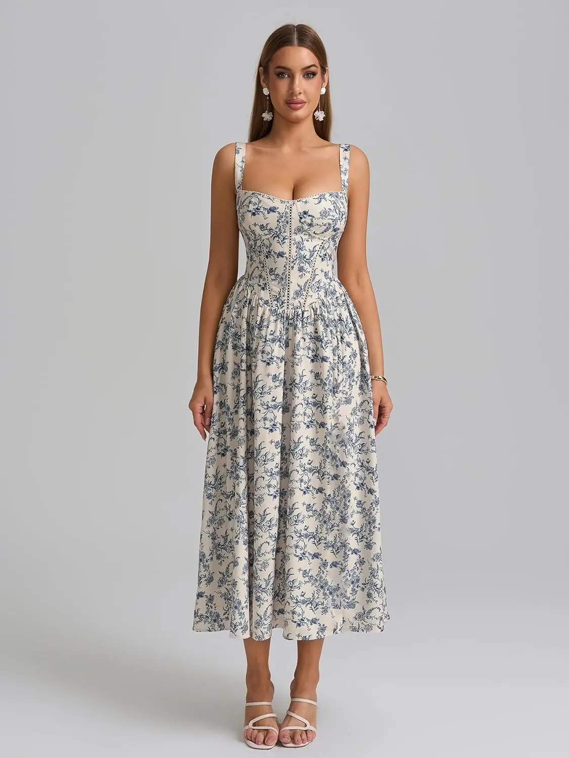 elegant chiffon dresses Juliette Floral Corset Midi Dress – La Tre Clothing