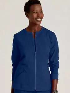 Grey's Anatomy by Barco Spandex STRETCH Millie Women's 3-Pocket Zip Front Warm Up Scrub Jacket