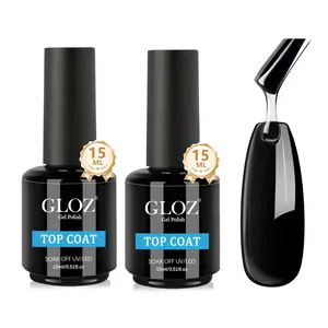 2Pcs 15ML GLOZ No Wipe Top Coat, Soak Off Gel Nail Polish for Nail Art, DIY Salon Manicure Starter Kit at Home, Gel Topcoat