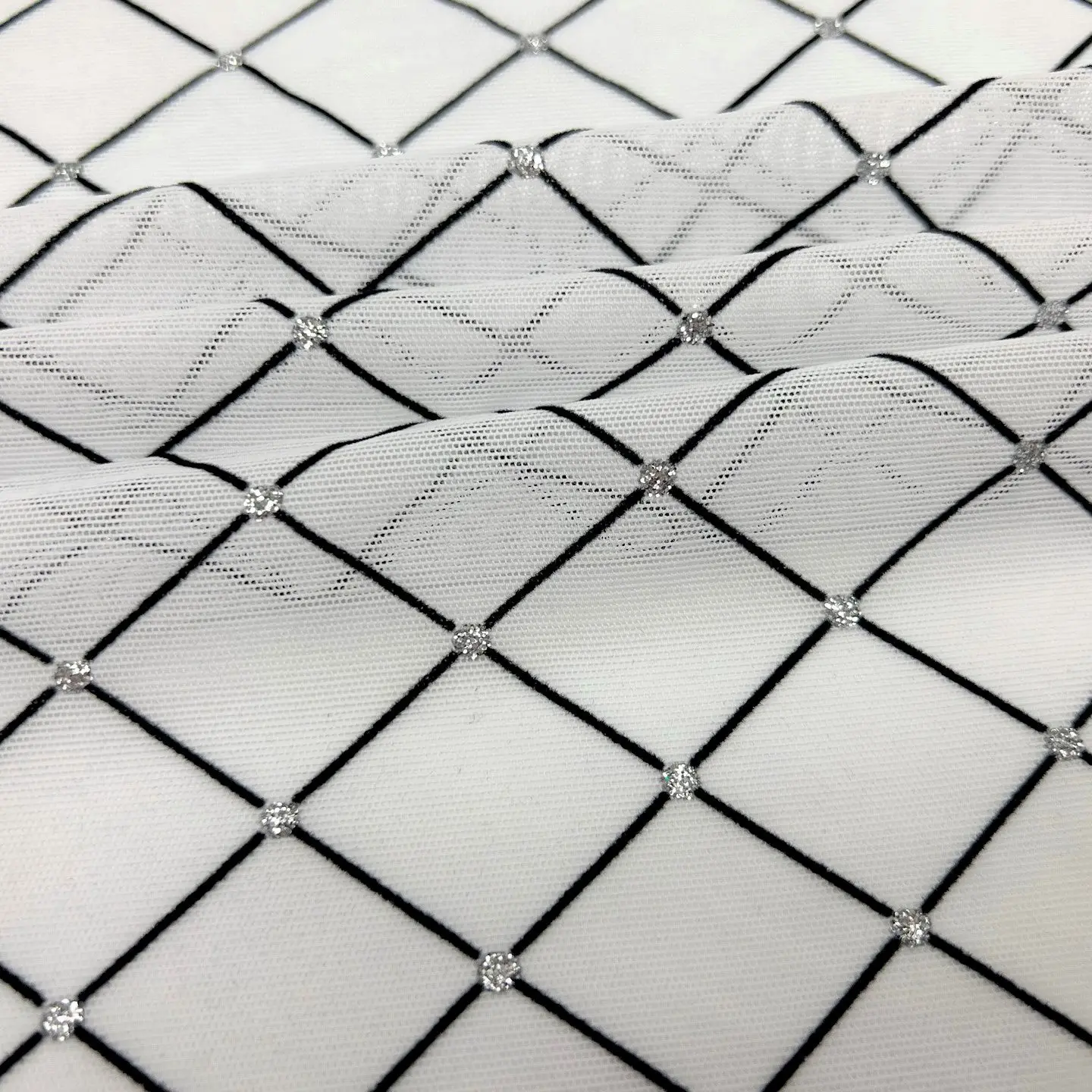 Diamonds Flocked Stretch Mesh Fabric | Blue Moon Fabrics