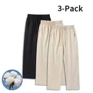 3-Pack Wrinkle-Resistant Linen-Like Cotton Pants – Comfortable loose trousers for travel and casual outfits (optional 3-pack and single pack)