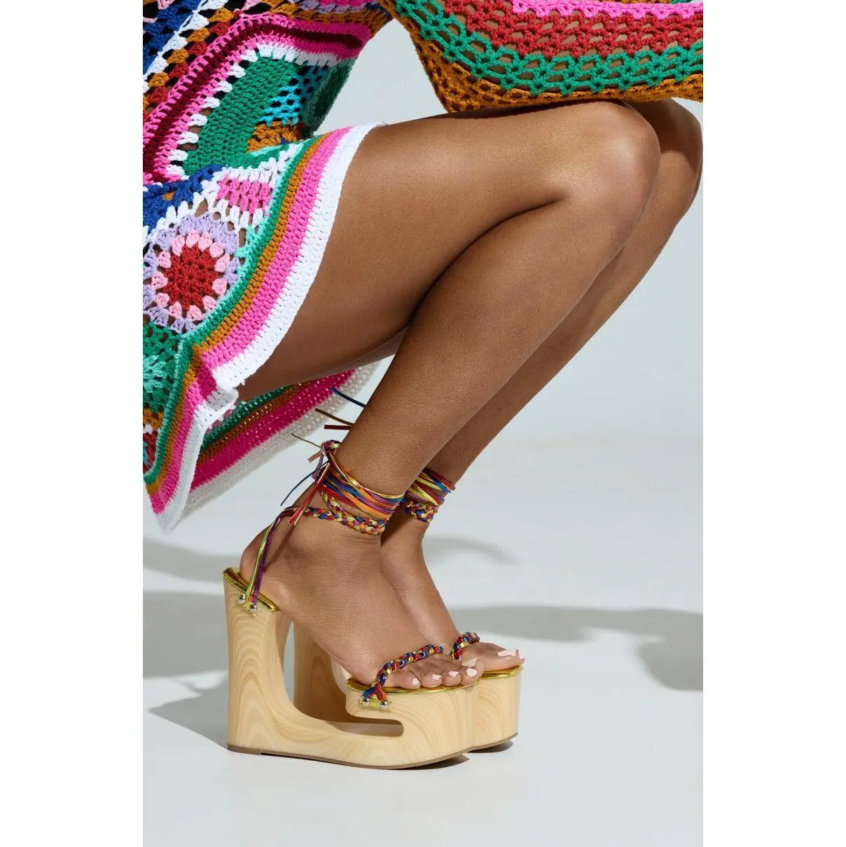 AZALEA WANG FANTASA RAINBOW STRAPPY WEDGE SANDAL