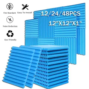 Acoustic Foam Panels 1" x 12"x 12" Blue High Density Soundproofing Wedges For Wall, Noise Absorbing and Sound-Damping, Quick-Recovery Perfect For Studio, Gaming Room