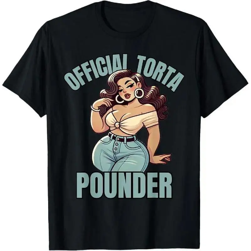 Men's Torta Pounder Latina Pinup Graphic T-Shirt - Heavyweight 100% Cotton Menswear, Everyday Classic Casual Soft Short-Sleeve Streetwear Top
