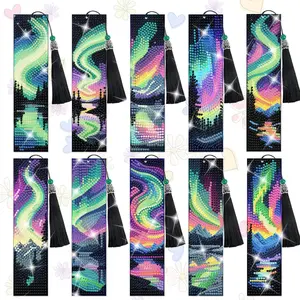 10-piece 5D Diamond Art Bookmark Kit, Aurora Night Scene DIY Diamond Painting Bookmarks, includes tool kit, handmade bookmark making kit, and free pendant, suitable for reading enthusiasts.