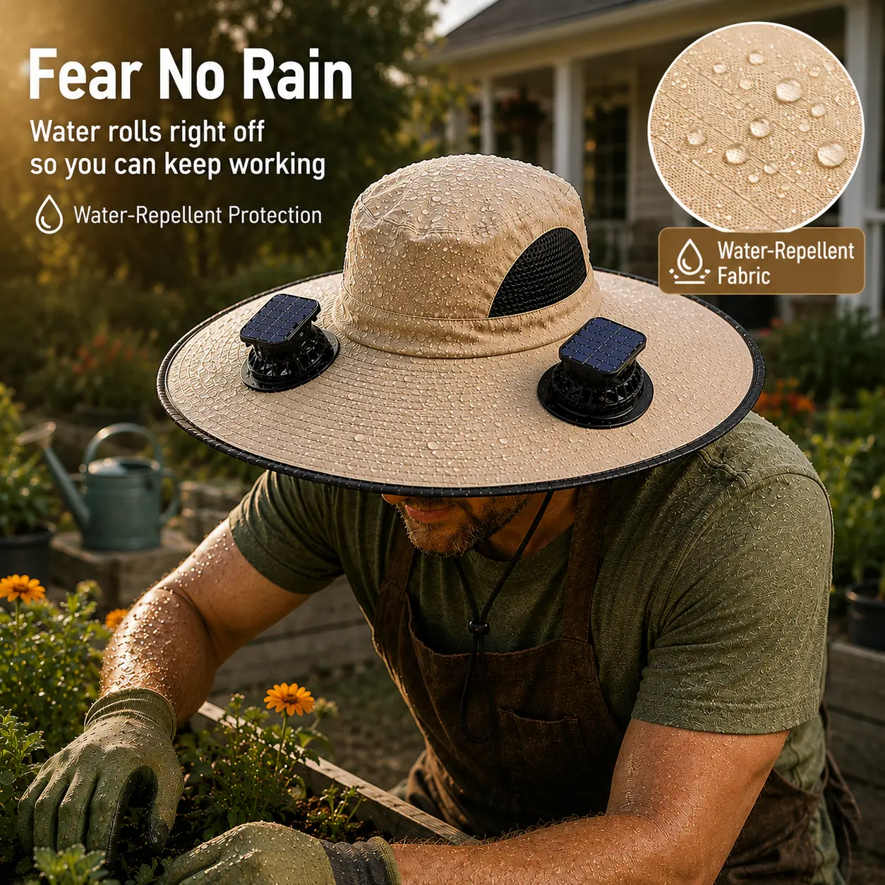 Solar Powered Fan Hat - UPF 50+ UV Protection, Wide Brim, Dual Power Solar/USB Rechargeable, Water-Resistant for Hiking, Summer Outdoor Activities