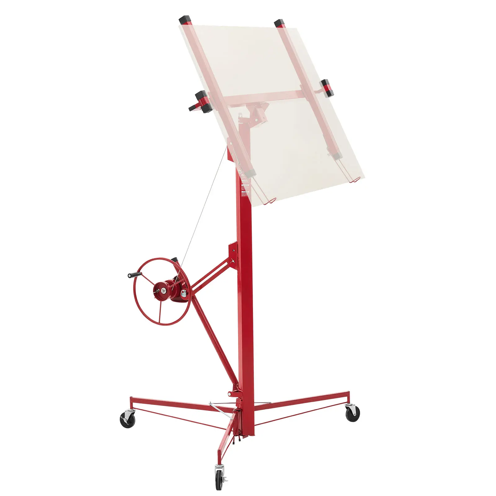 VEVOR Carbon Steel Drywall Lift Winch, 16 ft 150 lbs Heavy-Duty Sheetrock Hoist with 49-115 in Adjustable Height Telescopic Arm, 60° Tilting, Lockable Wheels, 3-leg Stability, 1-Person Sheetrock Panel Lifting, Red 68 kg#BacktoSchool