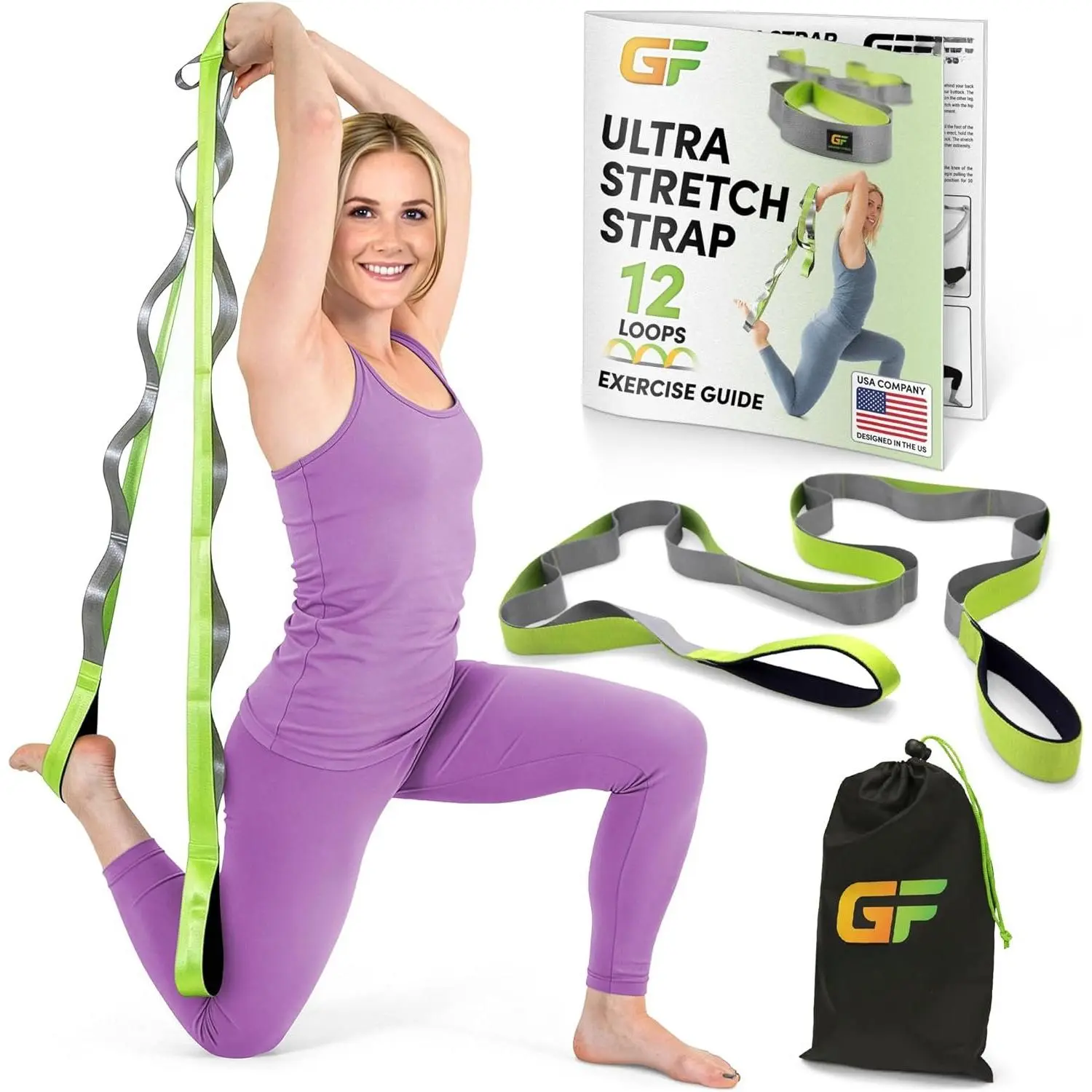 Stretching Strap for Physical , 12 Multi-Loop Stretch Strap 1.5" W x 8' L, Neoprene Handles, Physical  Equipment, Yoga Straps for Stretching,  Stretcher.