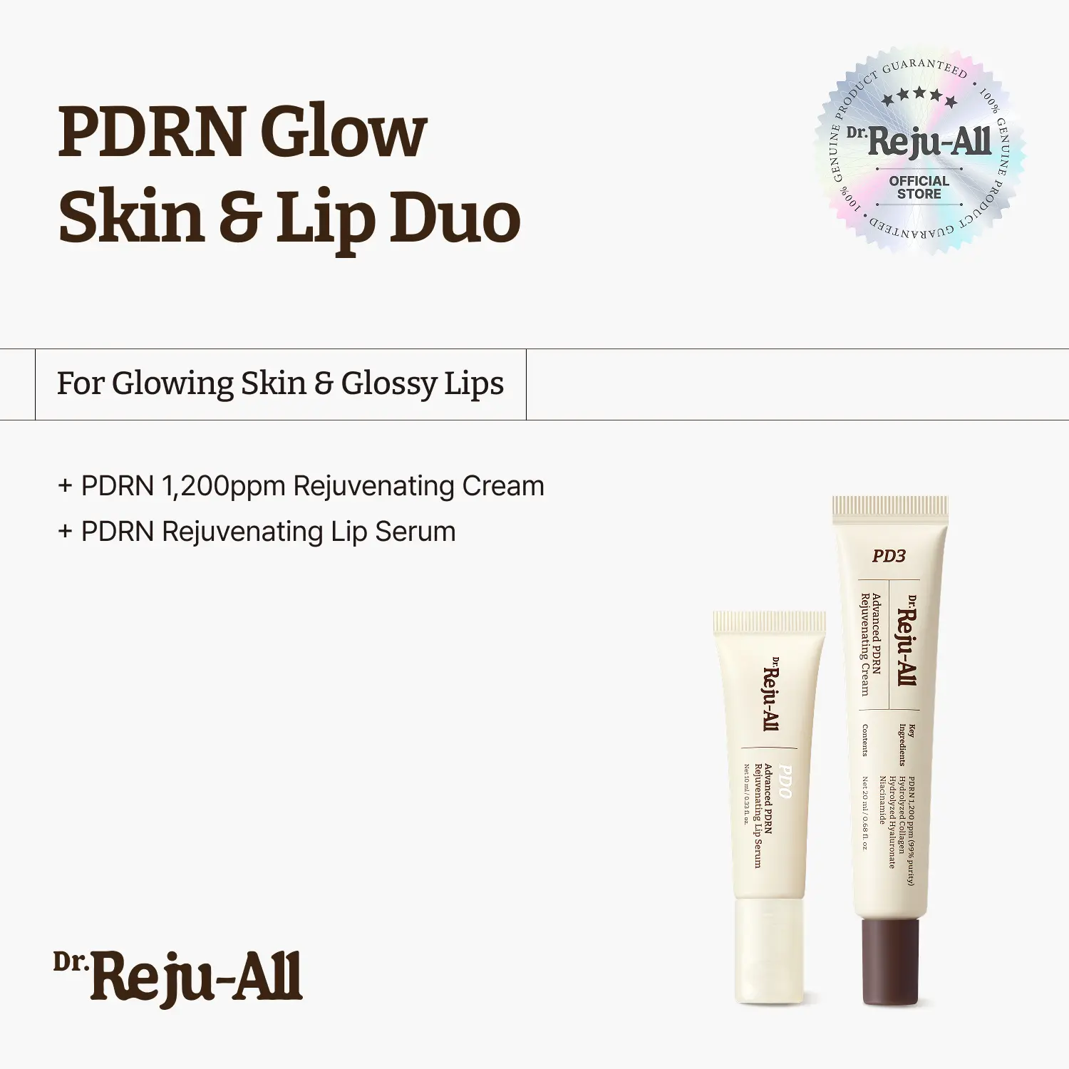 [Official]Dr. Reju-All PDRN Glow Skin & Lip Duo: Advanced PDRN Rejuvenating Cream + Advanced PDRN Rejuvenating Lip Serum - Face Moisturizer & Lip Balm for Radiance & Hydration, Korean Anti-Aging Skin Care