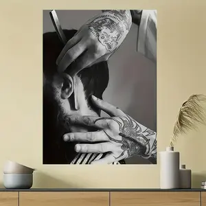 1 Piece Frameless Barber Shop Canvas Print Poster, Wall Art Painting, Graphic Prints, Black and White, Haircut Scene, Modern Minimalist Wall Decoration, Suitable for Living Room, Salon, Men's Space, for Barber Enthusiasts