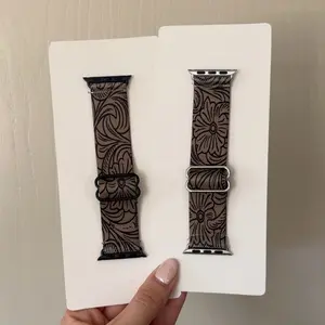 Tooled Leather Print Adjustable Elastic Watch Band