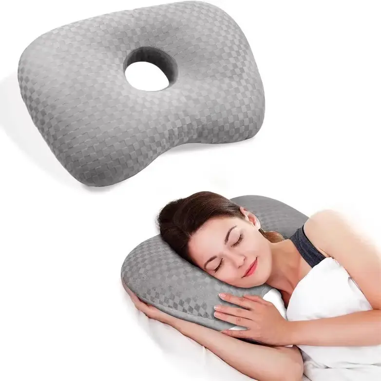 1-Hole Piercing Pillow - Hangable Decor Home Supply, Pressure Prevention & Ear Pain Relief for Side Sleeping