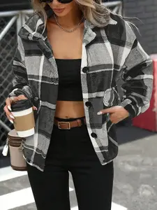 Trendy Print Top Plaid Minimalist Fitted Jacket, Casual Daily Wear Outerwear Tops, Stylish Ladies' Clothing for Everyday Use Coats, Breathable Lightweight, Soft Touch, Effortless Style, Slimming DailyLook, Modern