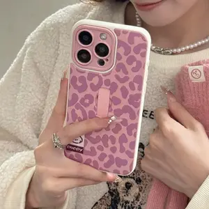 Fashion Aesthetic Leopard Puppy Tag Pattern Invisible Ring Holder Phone Case, TPU Cellphone Casing, Shockproof Phone Protective Cover, Phone Accessories Compatible with iPhone 16 15 14 13 12 11 Pro Max, Casing, Smartphone