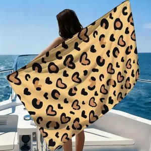 Heart Leopard Print Beach Towel, Quick Dry Microfiber, Strong Wrapping Design, Suitable for Beach and Pool, Multi-Purpose Yoga Travel Swim Camping