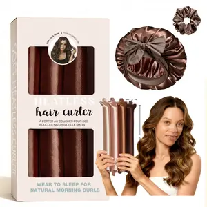 4-piece satin no-heat curling rod set - extra-large flexible curling rods, no-heat curling device, suitable for overnight use, soft curling rods, gentle on hair, no-heat curling device suitable for women, a must-have styling tool for the lazy