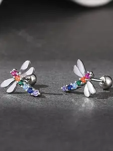Dragonfly Inlaid with Colorful Synthetic Zircon, Elegant, Sexy, Fashionable, Luxurious, Simple and Versatile Women's Earrings Are The Ideal Gift for Friends. Suitable for Daily Commuting, Parties, Music Festivals, Vacations, and Attending Banquets.